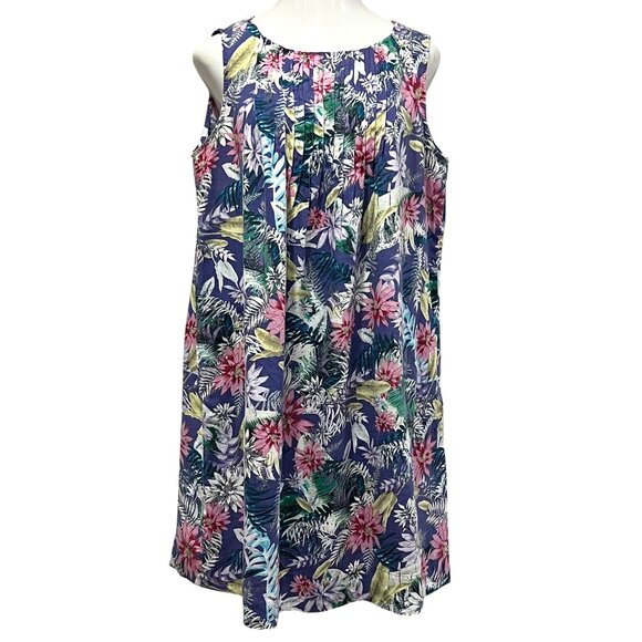 J Jill Love Linen Purple Tropical Floral Sleeveless Dress, 1X - Picture 1 of 11